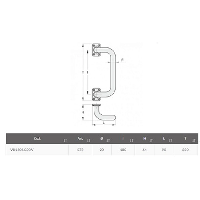 Vendita online Maniglia flangiata 4 curve Ø 20 mm. NERA art.572